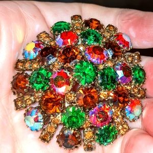 Weiss Signed Multicolored Domed Rhinestone Brooch
